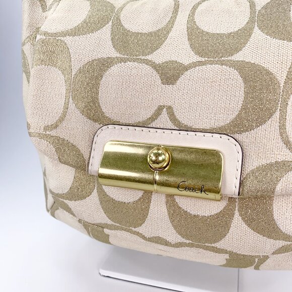 COACH Kristin Signature C Beige Gold Linen Hobo Handbag - M1082-16817 - Picture 7 of 14